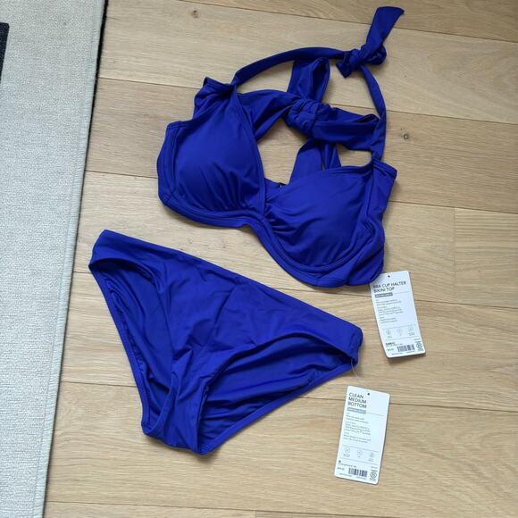 Athleta NWT Bra Cup Halter Bikini Top Set 34B/C & Clean Medium Bottom Sz S Blue - Picture 4 of 11